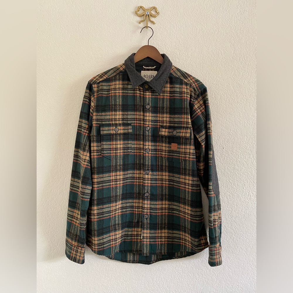 Roark Nordsman Men's Shirt Jacket Green/Orange Stripe, Button, Flannel, M